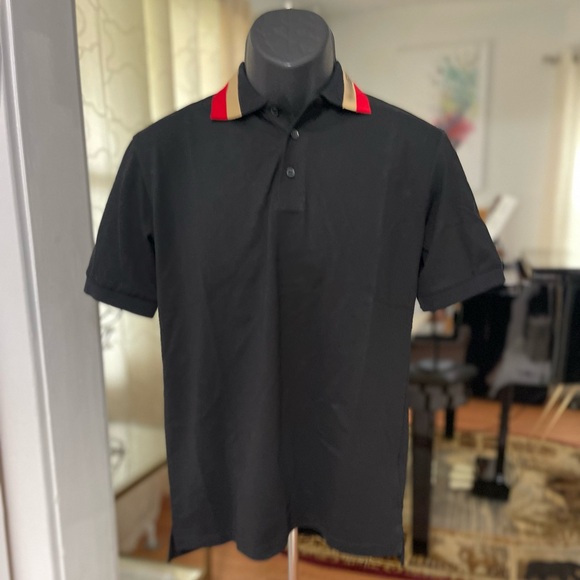 EUC Men’s Size Medium Burberry Contrasting Collar Cotton Polo Shirt In Black - Picture 8 of 16